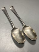 A pair of George II Irish silver Hanovarian pattern table spoons by Alexander Richards?, Dublin,