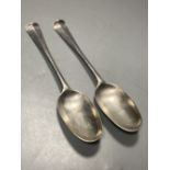 A pair of George II Irish silver Hanovarian pattern table spoons by Alexander Richards?, Dublin,