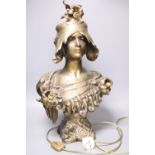 A bronze bust of a lady titled 'Alome', converted to a lamp, height 62cm