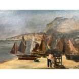 English School c.1890, oil on canvas, Hastings beach, 30 x 40cm