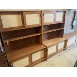 Three near-matching teak side cabinets, each free standing upper section fitted a pair of cupboard