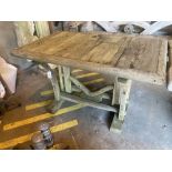 A rustic style weathered rectangular garden table, width 120cm depth 74cm height 70cm