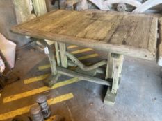 A rustic style weathered rectangular garden table, width 120cm depth 74cm height 70cm