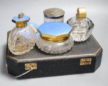 A collection of dressing table items, including a Marcel Franck cut glass atomiser with gilt metal