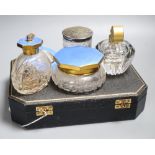 A collection of dressing table items, including a Marcel Franck cut glass atomiser with gilt metal