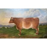 19th century English School, oil on canvas, Cow in a landscape, 60 x 92.5cm