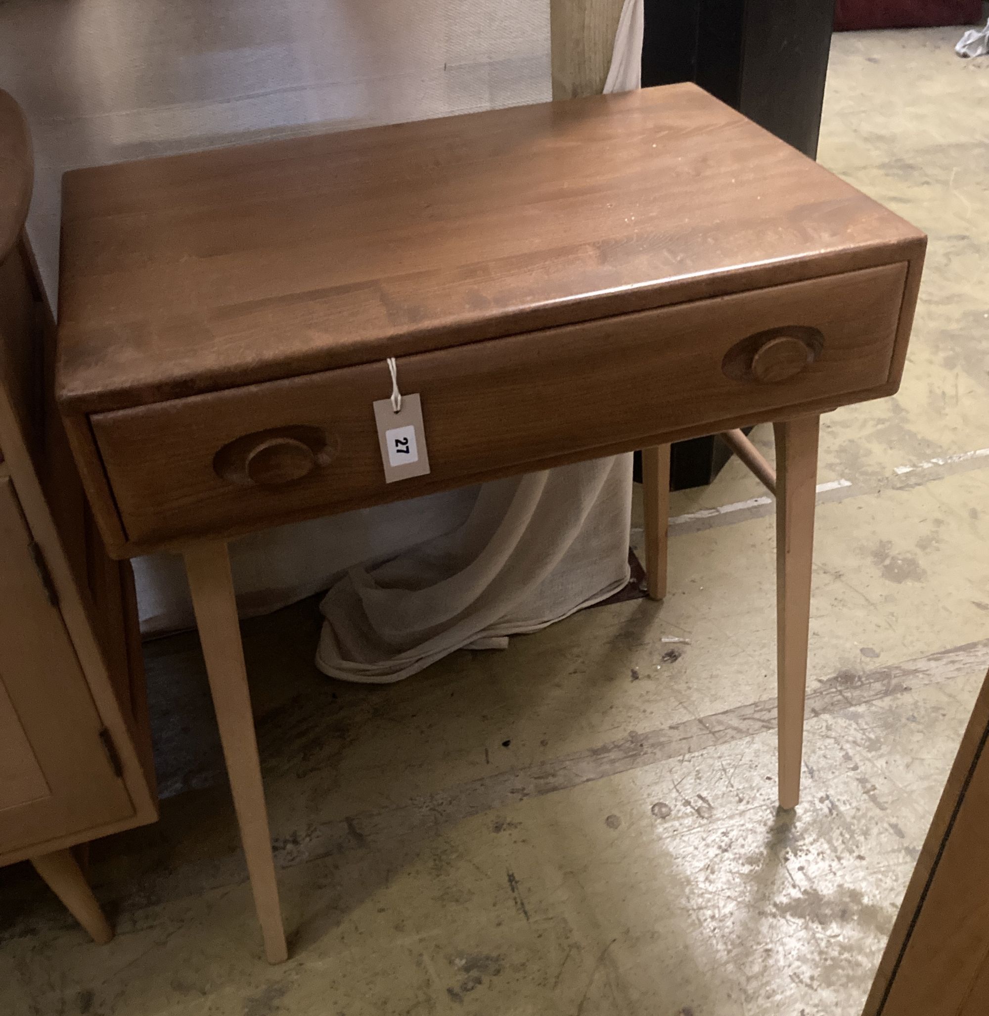 An Ercol elm side table fitted single frieze drawer, width 68cm depth 48cm height 75cm