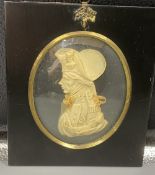 A wax portrait relief of Admiral Lord Nelson attributed to Leslie Ray (20th century), in ebonised