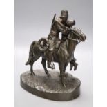 A Russian bronze of a gentleman on horseback kissing his lover, signed, height 25cmCONDITION: Good