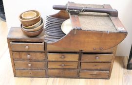 A quantity of mixed treen, including spice drawers, agricultural scoop etc.