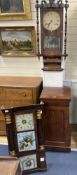 A 19th century American simulated rosewood wall clock, height 84cm, a 19th century inlaid wall clock