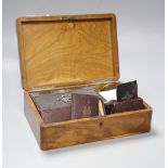 A 19th century French olive wood box, silver mounted bible, etc