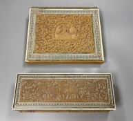 A bone overlaid sandalwood box and a similar blotter