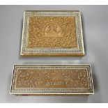 A bone overlaid sandalwood box and a similar blotter