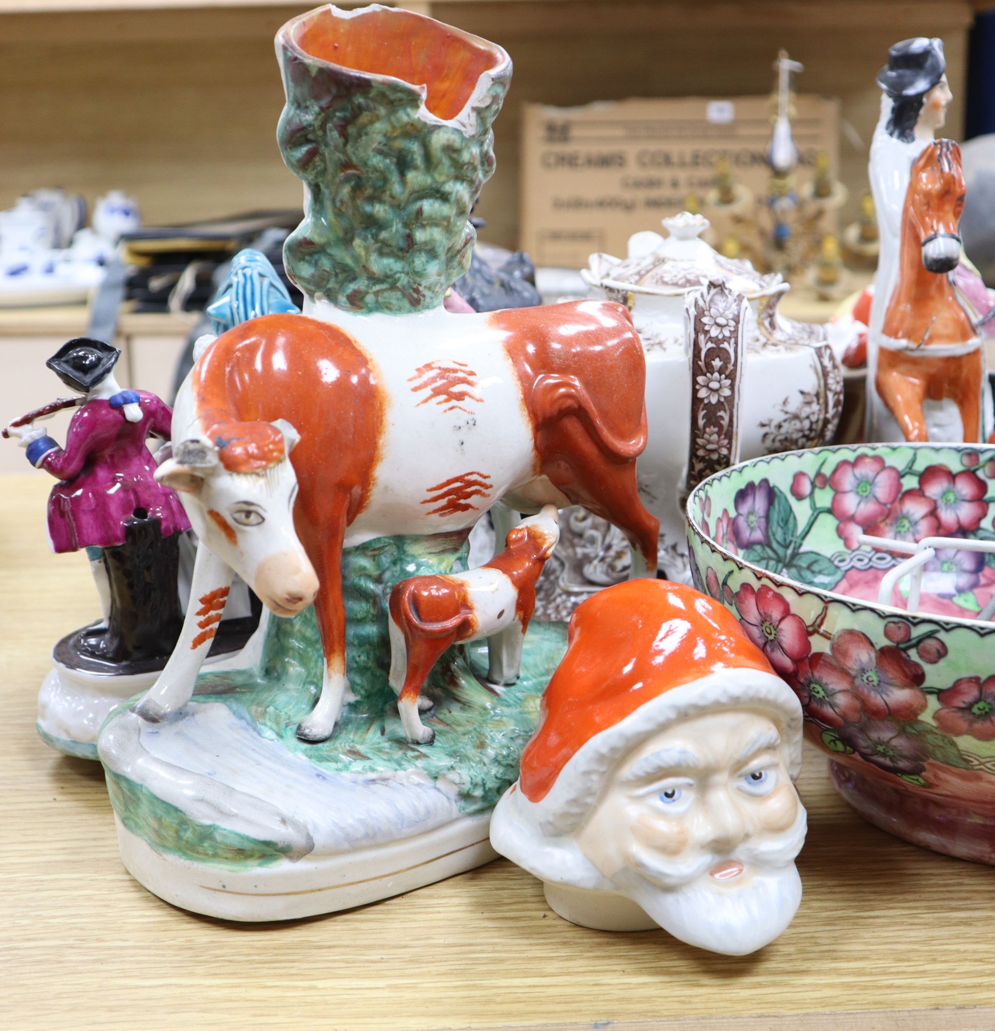 A group of Staffordshire pottery figures, teapots and lustre wares - Image 2 of 6