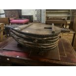 A set of 17th century Spanish anvil bellows, length 130cm width 80cm height 49cm
