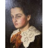 C. Stoitzner, oil on canvas laid on panel, Portrait of a young man wearing a lace collar, signed, 26