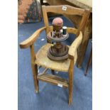 A fruitwood child's chair and a bobbin holder