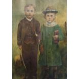 English School, oil on board, Portrait of two Edwardian children, 93 x 67cm