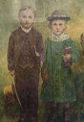 English School, oil on board, Portrait of two Edwardian children, 93 x 67cm