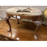 A George III style walnut stool, width 58cm depth 40cm height 40cm