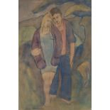 Philip Meninsky (1919-2007), watercolour, Lovers in a landscape, signed, 25 x 17cm.