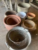 A quantity of assorted terracotta, glazed earthenware and metal garden planters together with a