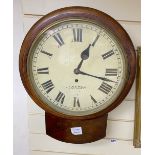 A mahogany drop dial wall clock with single fusee, height 47cm