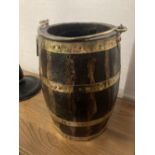 A brass bound staved wood bucket, diameter 26cm height 38cm