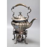 A Victorian plated tea kettle and stand, height 31cm