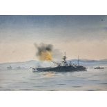Eric Erskine Campbell Tufnell (1888-1978) watercolour, HMS Roberts, signed, 25 x 36cm.