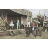 E. Hunter, hand coloured lithograph, The Fairground Dance, signed and dated 1931, 13 x 18cm
