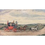 J.A.Terry, oil on canvas, The London to Exeter mail coach, signed, 32 x 52cm