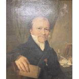 19th century French School, oil on canvas, Half length portrait of a seated gentleman wearing the