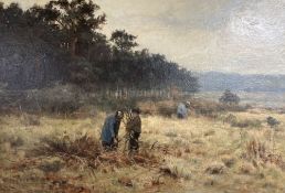 Parker Hagarty (1859-1934), oil on canvas, Gleaners beside pine woods, signed, 34 x 51cm