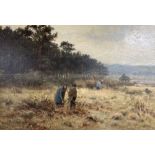 Parker Hagarty (1859-1934), oil on canvas, Gleaners beside pine woods, signed, 34 x 51cm