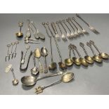 A group of assorted Chinese white metal spoons and forks, including set of six teaspoons and ten