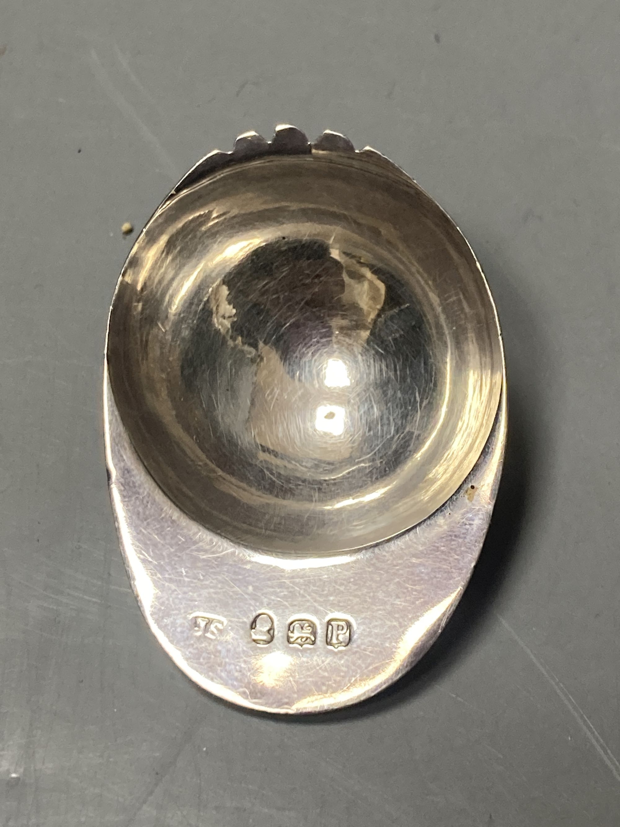 A George III engraved silver novelty caddy spoon, modelled as a jockey's cap, Josiah Snatt, - Image 3 of 4