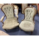 A pair of Victorian spoonback chairs, inset oval jasper plaques (one with arms)
