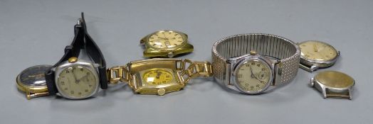 Seven assorted wrist watches including J.W. Benson, Bucherer, Dulux and Tissot.