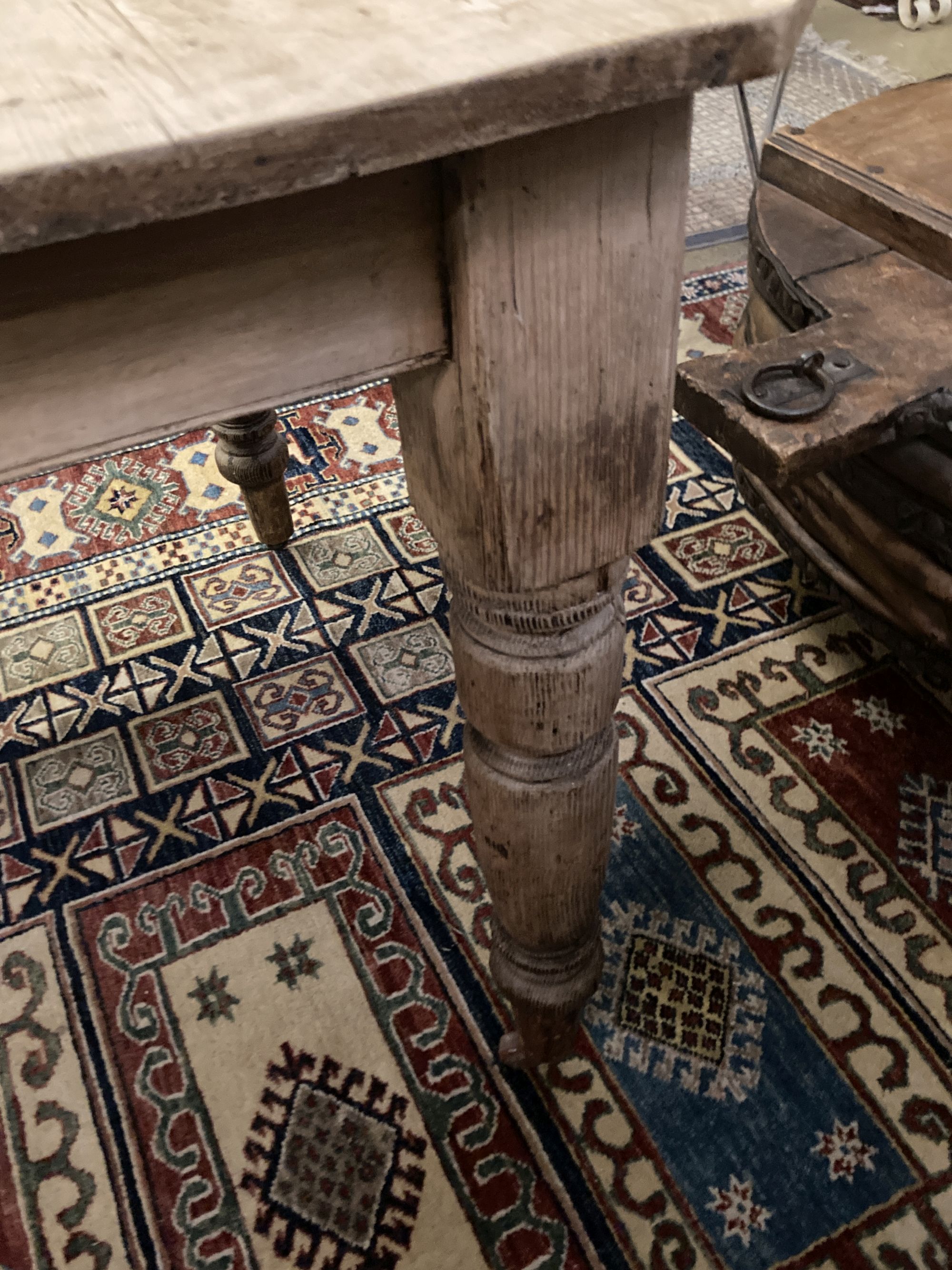 A late Victorian pine extending dining table, 147cm (extended one spare leaf), width 87cm height - Image 3 of 3