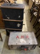 Two vintage canvas covered travelling trunks, widest 90cm