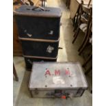 Two vintage canvas covered travelling trunks, widest 90cm