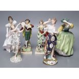 Six assorted porcelain figures, Continental and Doulton