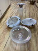 An Anthony Stern lustre glass, a bowl and a vase, a glass floral painted French plaffonier and a
