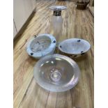 An Anthony Stern lustre glass, a bowl and a vase, a glass floral painted French plaffonier and a