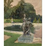 In the manner of Winston Spencer Churchill, watercolour, Park scene, bears monogram, 60 x 49cm.