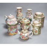 A group of Chinese famille rose tea wares and vases, 18th/19th century, tallest 20cm, (8),