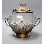 An Art Nouveau Orivit pewter and cut glass punch bowl, height 31cmCONDITION: The silver plated