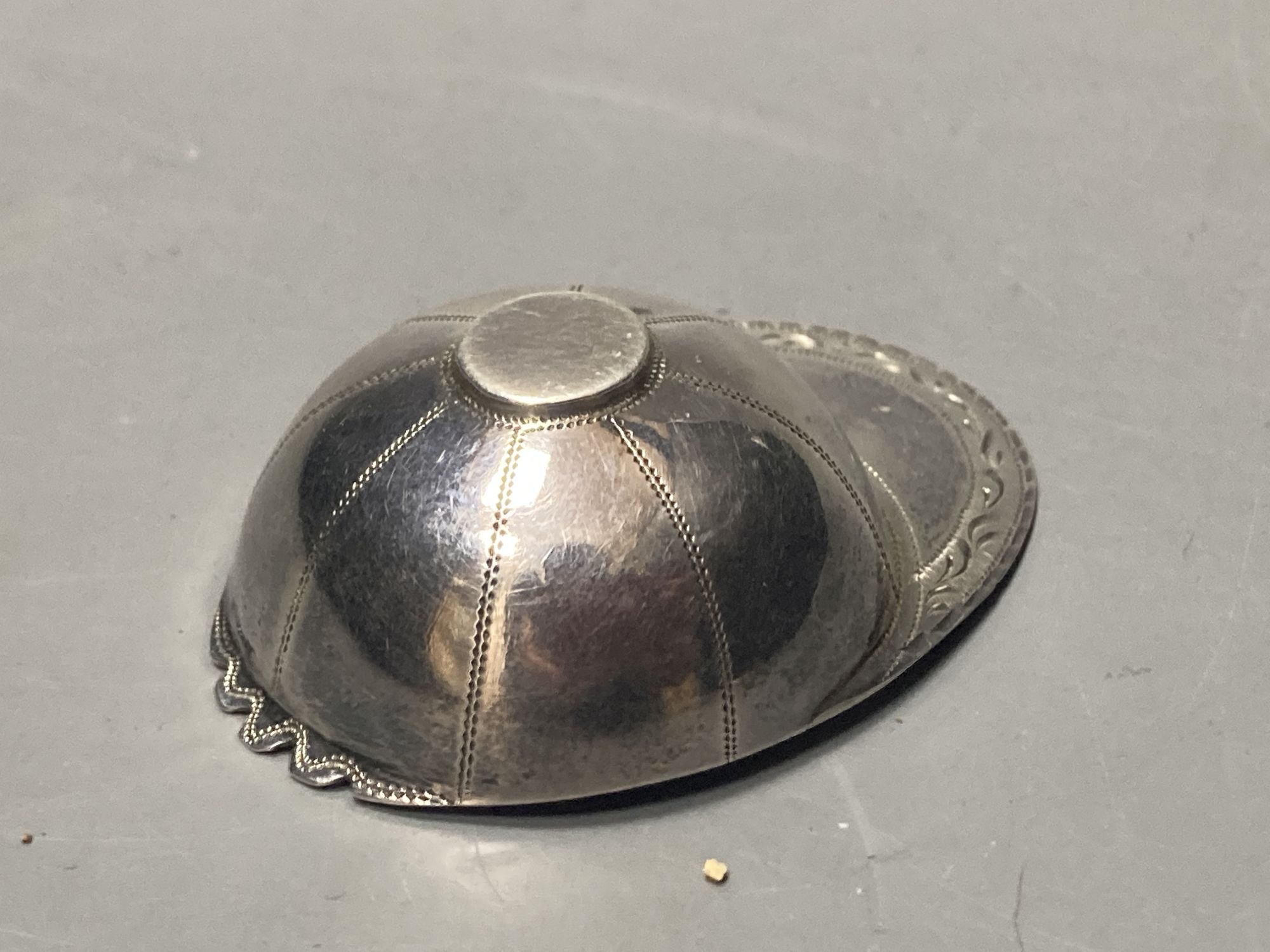 A George III engraved silver novelty caddy spoon, modelled as a jockey's cap, Josiah Snatt, - Image 2 of 4